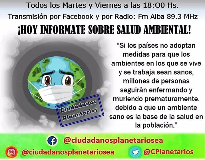 CPlanetarios's tweet photo. Hoy a las 18:00hs. informate sobre "Salud Ambiental" 🌎👩‍⚕️👨‍⚕️🚑🧴🧼💉🚰🆘⚠️🚯♻️
🙂📻 Escuchanos los Martes y Viernes a las 18:00 hs. por la radio a través de @fmalba FM ALBA 89.3 MHz. o por nuestra transmisión en vivo desde nuestra pagina de Facebook #Salud #medioambiente https://t.co/VRdgxghyb1