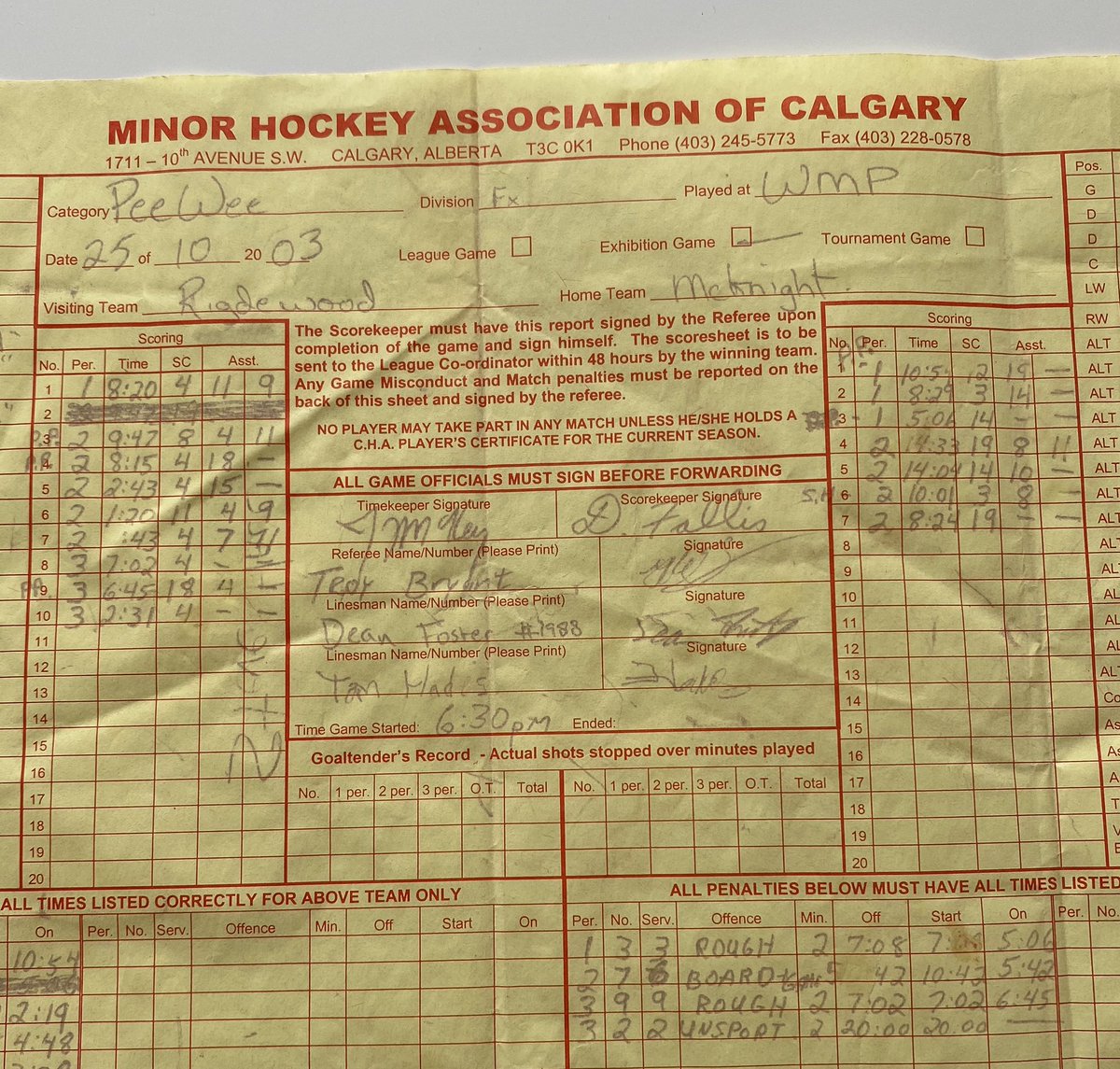 hallsy09's tweet photo. Here’s a scoresheet that my mom had been given from that same year. This was after I (#4) was not good enough to make teams that played in the Brick and Quebec Peewee tournaments. I guess the message is that lots can happen with support from ppl around you and dedication. https://t.co/bq0Tg1QPq7