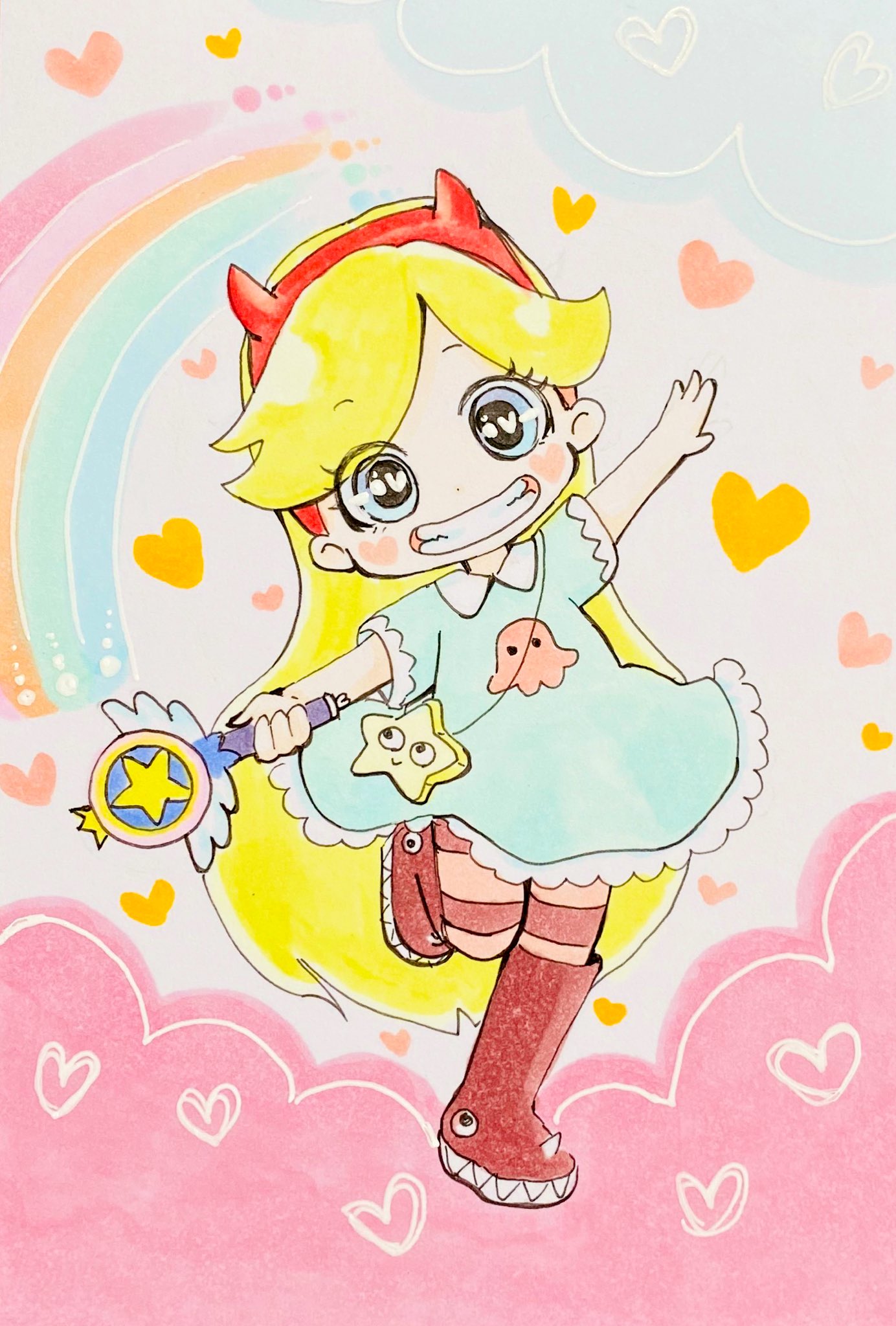 Twitter 上的 ゆかのんママ 現在お休み中 今日の１日１絵 悪魔バスター スターバタフライ 可愛いくて好き １日１絵 一日一絵 私の画廊 アナログイラスト スターバタフライ T Co Zlfq4fivr6 Twitter