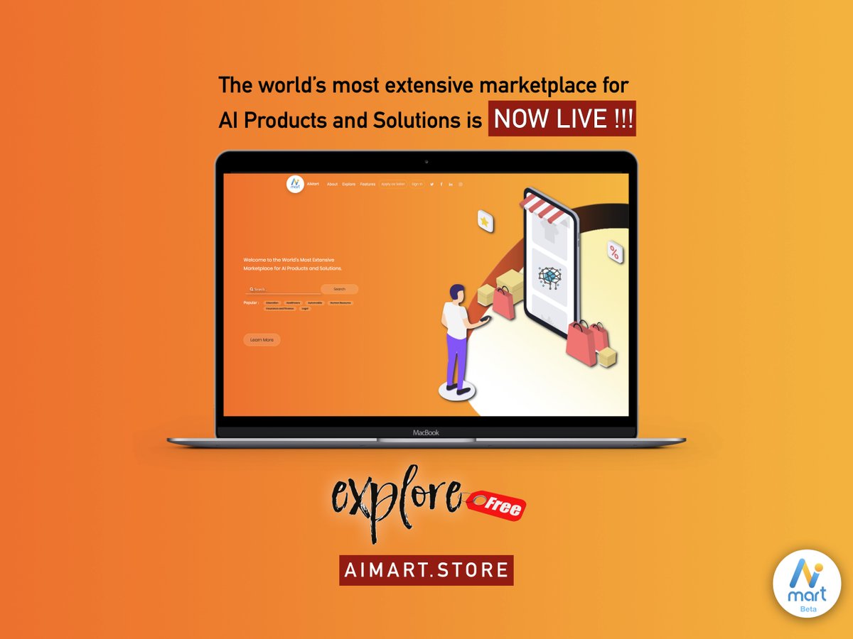 aimartweb's tweet photo. AiMart - The world's most extensive marketplace for AI Products & Solutions is now live at https://t.co/QPng7av6zm
@debashis_
@PalSaumo
@RoyAvelo
@somrwita
@thecrzyphysicst
#YellowTwitter #wednesdaymorning #ArtificialIntelligence #marketplace #SayHitoAi https://t.co/9M8AKyXpAe