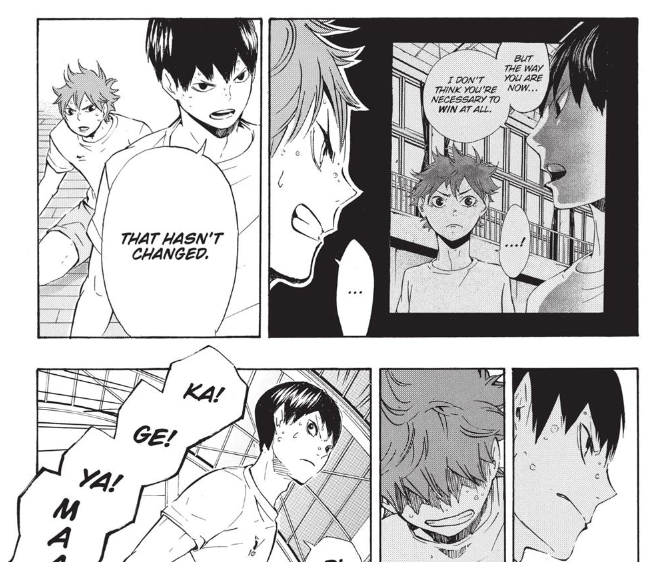 and with that comes an overwhelming desire to be SEEN by kageyama as a worthy partner in return, someone worthy enough to play with and set too, not out of necessity, but because hinata is WORTH it.