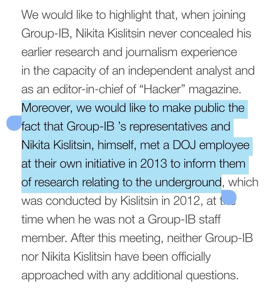 4/ Kislitsin, a Group-IB Exec who lived in the US, was indicted in March 2014, a case recently unsealed in relation Nikulin's (the indictments are basically identical). Curiously, Group-IB has defended him, mentioning that he met a DOJ employee in 2013.  https://www.group-ib.com/media/official-statment-gib-cr-16-00440/