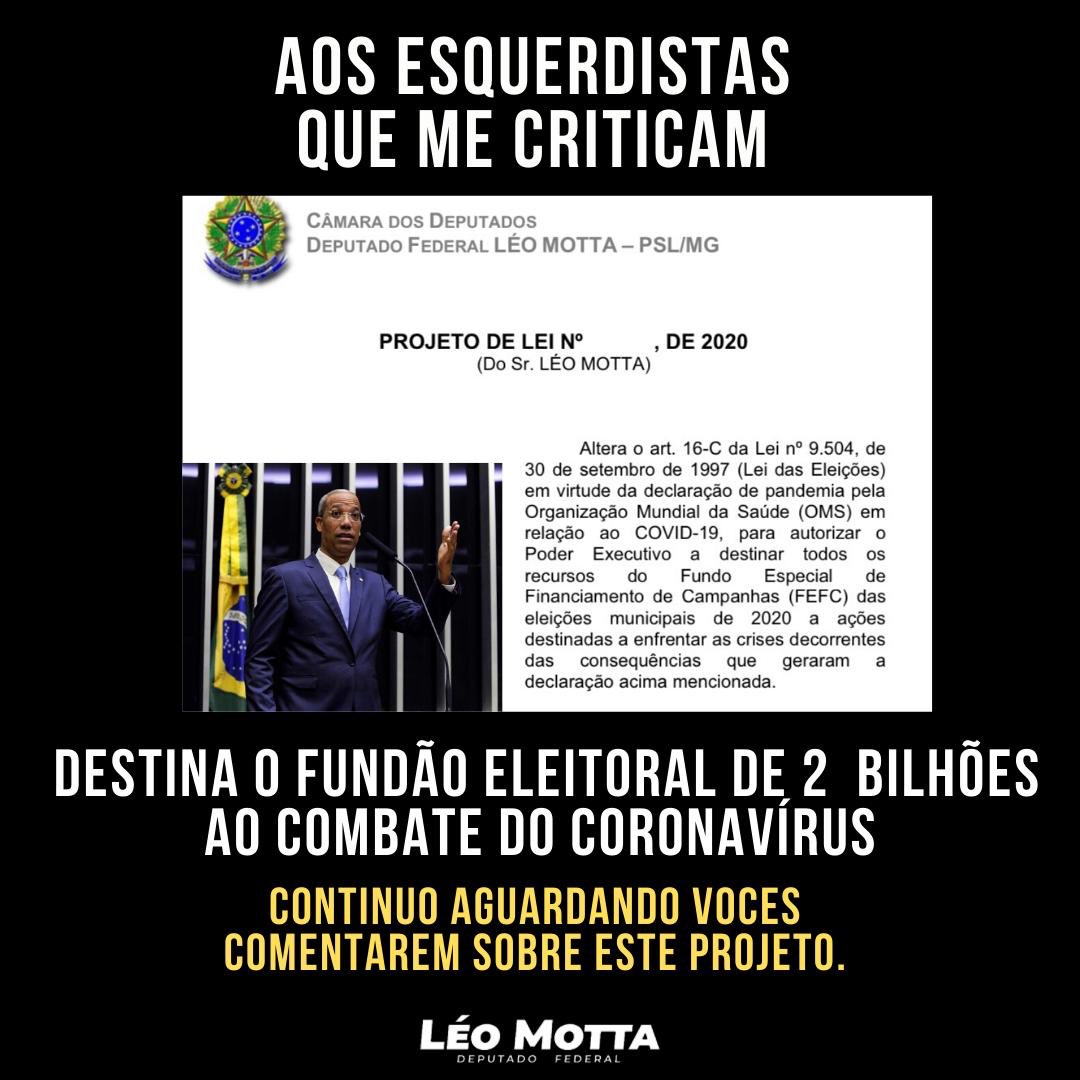 leomotta_ofc's tweet photo. AGUARDANDO OS ESQUERDISTAS. 

Na postagem que fiz ontem sobre Haddad e o ministro da Educação, alguns esquerdistas fizeram críticas e pediram a apresentação dos meus projetos protocolados na pandemia. Continuo os aguardando. @jairbolsonaro @BolsonaroSP https://t.co/KCuxF7iR46