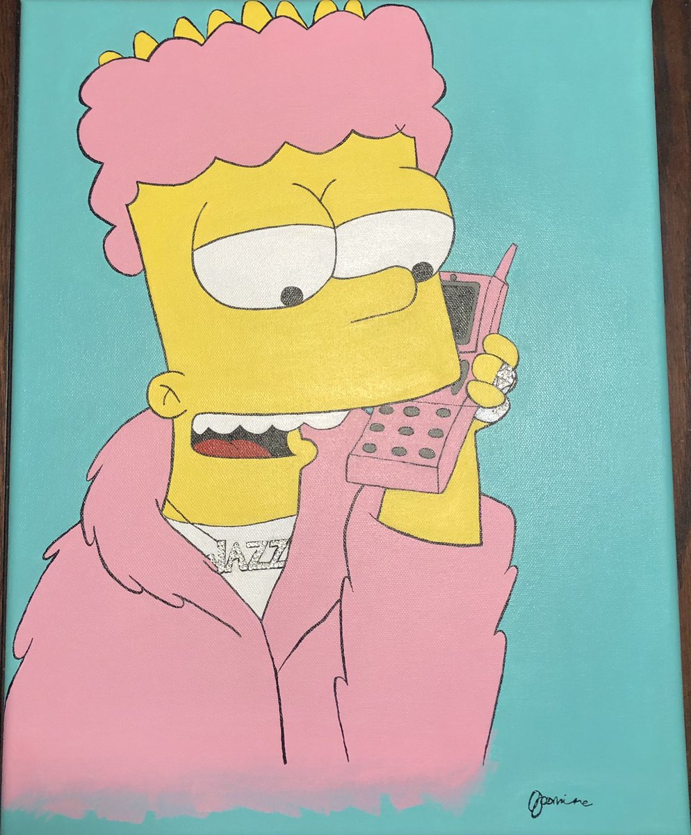 princesspatttt's tweet photo. I haven’t painted in so long. This is my first canvas painting on my own. Mistakes were made and lessons were learned but I’m so proud. It came out better than I had expected. There will be more to come 💗💎💅🏽 @Mr_Camron @TheSimpsons #killapink #bart https://t.co/YRYKUkQb2K