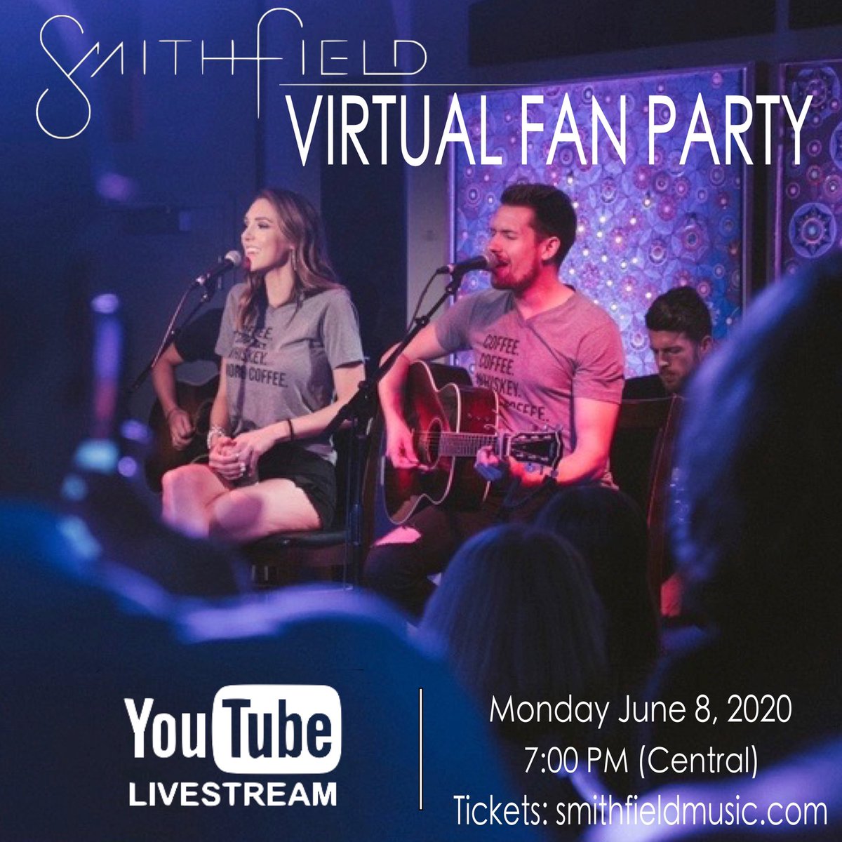 smithfieldmusic's tweet photo. 🚨NEW SHOW ALERT🚨We know you guys were bummed when #cmafest and the fan party got cancelled😔. So we decided to bring it to you guys virtually on @YouTube! We’ll be playing live and premiering 2 songs off the new EP B4 it comes out! 🎟 are on sale at👉🏻 https://t.co/WdPSvHDT5V https://t.co/yb0dPbUz2O