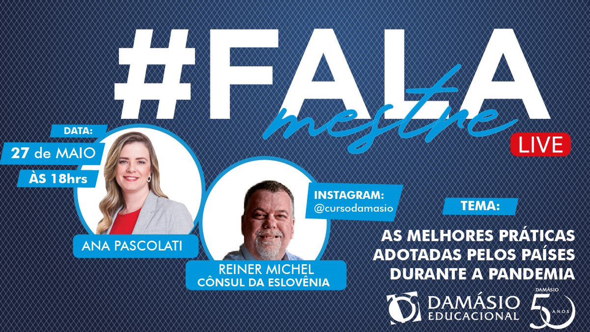 profcapascolati's tweet photo. Amanhã, eu e @rainier.michael - Cônsul da Eslovênia, faremos uma live às 18:00 hrs pelo Instagram do @cursodamasio sobre boas práticas adotados por outros países durante a pandemia. Vmos abordar diversas formas de isolamento social, lockdown e mto mais. 😁 https://t.co/h3YJco6R8Q