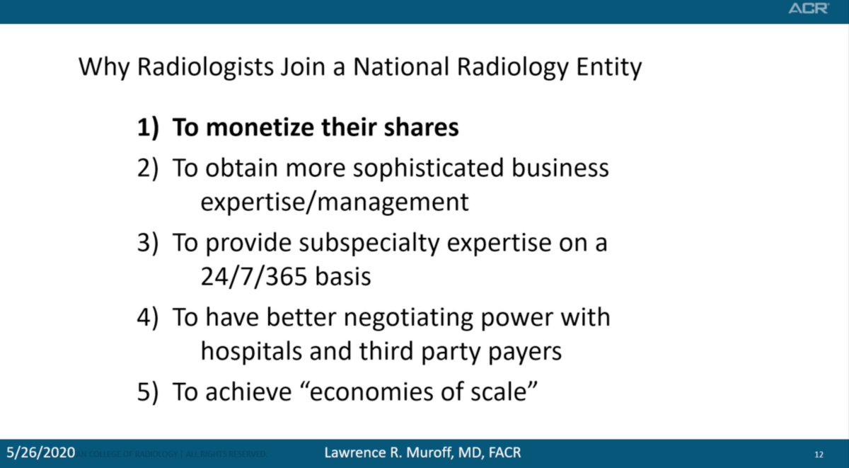 To start, let's look at some of the PERCEIVED pros of joining a National  #radiology entity. Although many of these sound attractive, they are often not fully realized by the employees.