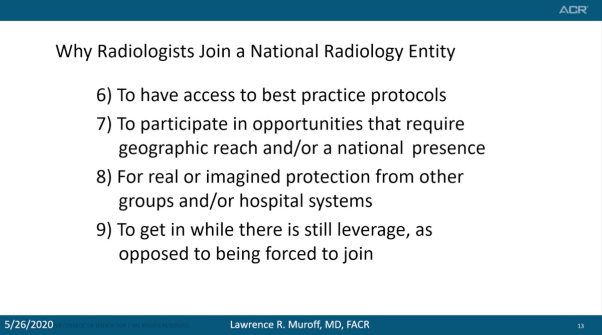 To start, let's look at some of the PERCEIVED pros of joining a National  #radiology entity. Although many of these sound attractive, they are often not fully realized by the employees.