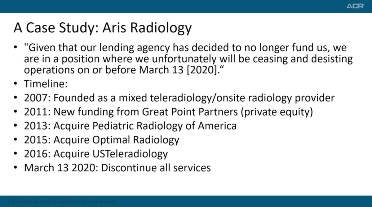 There have been a few prominent examples of these second sells or bankruptcy proceedings in radiology recently. The story of Aris Radiology provides a particularly pertinent warning of how your future in a VC backed firm could result. Aris Bankruptcy:  https://www.auntminnie.com/index.aspx?sec=log&itemID=128477