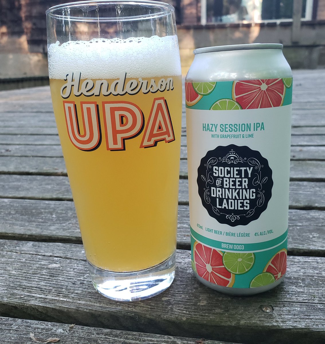 In my <a href="/HendersonBeerCo/">HendersonBeerCo</a> glass as they collaborate again with the Society of Beer Drinking Ladies <a href="/ladiesdrinkbeer/">SOBDL</a>. A follow-up to a dynamite Brown Ale months ago, this Hazy Session IPA was made for this heat. Grapefruit, lime, light and tasty in this heat. Flaked oats &amp; wheat, 4%