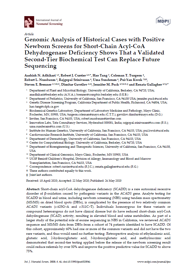 IJNS_MDPI's tweet photo. Genomic Analysis of Historical Cases with Positive Newborn Screens for Short-Chain Acyl-CoA Dehydrogenase Deficiency Shows That a Validated #SecondTier Biochemical Test Can Replace Future Sequencing. Read the full text freely here: https://t.co/DYf0W6tWQ4 #newbornscreening #SCADD https://t.co/V8vI0qQGjv