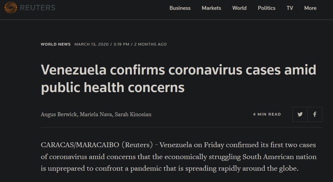 The problem here is that, the 1st diagnosed cases in Venezuela only happened on the 13/03. The whole argument of HRW/JHU is based on opinions of health workers regarding the of level preparation 12 days before the pandemic reached the country.