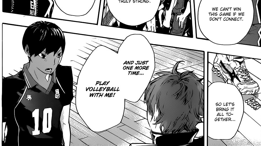 if hinata has been striving for acknowledgement, what bigger recognition could he get than for kageyama to ask if they can play together as partners again? to CHOOSE to play together because they are free to do so?