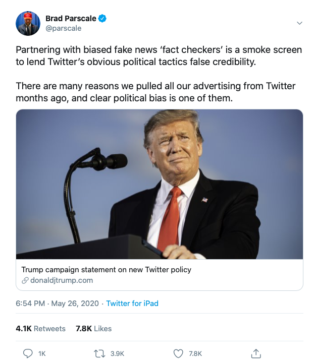 this statement is false by  @parscale so don't use it. Twitter banned political advertising globally last October.  https://www.foxnews.com/tech/twitter-to-ban-political-ads-worldwide-ceo-jack-dorsey-announces