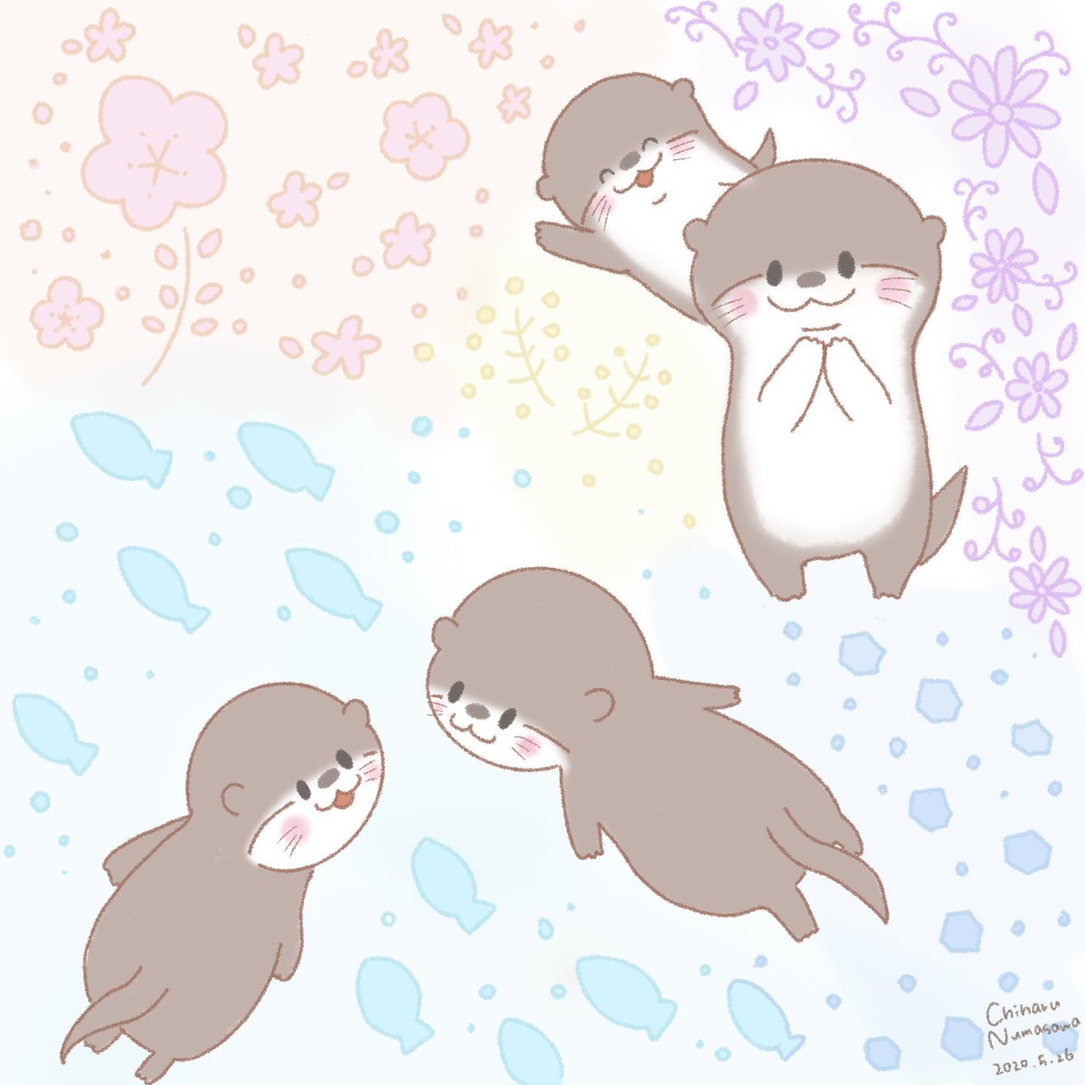 ぬまさわちはる 世界カワウソの日 カワウソと仲間たち イラストレーター Illustrator イラスト 可愛いイラスト 動物イラスト 水族館 Illustrations Illustration イラスト ゆるかわ イラストグラム かわいいイラスト カワウソ 世界