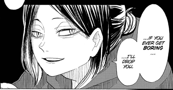 in ch 375, hinata has a flashback of kenma who tells him "if you get boring, i'll drop you,"it's then curiously followed up by heitor revealing to hinata he is planning on proposing if they win! (and hinatas reaction is quite ironic)