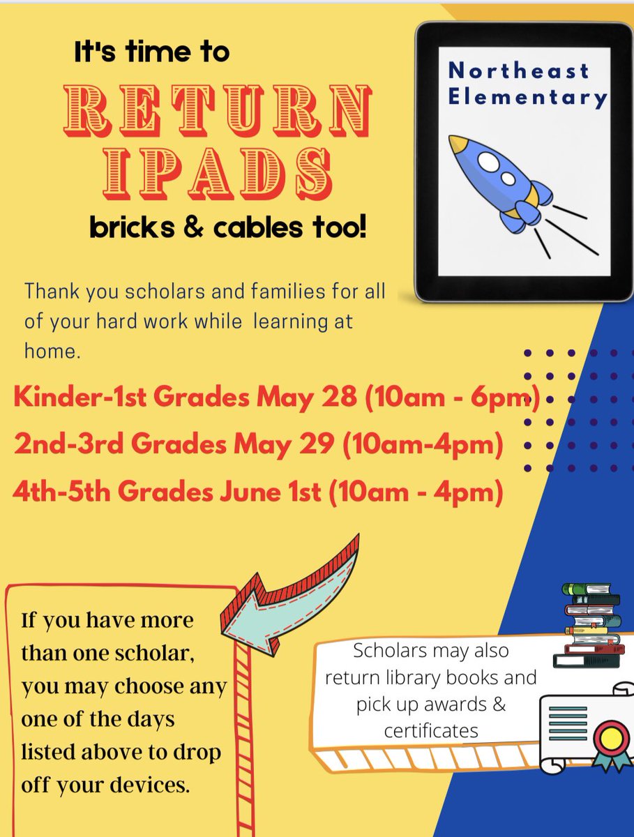 HoustonKonya's tweet photo. Northeast Elementary iPad Drop-off and End of Year Pickup https://t.co/abAqPbB5cK