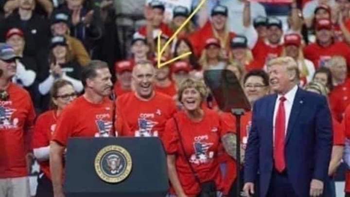 reader2105's tweet photo. Here’s the cop from the murder in Minneapolis, at a Trump rally in Minnesota, wearing a “cops for Trump” shirt. https://t.co/eOxIFKKmDA