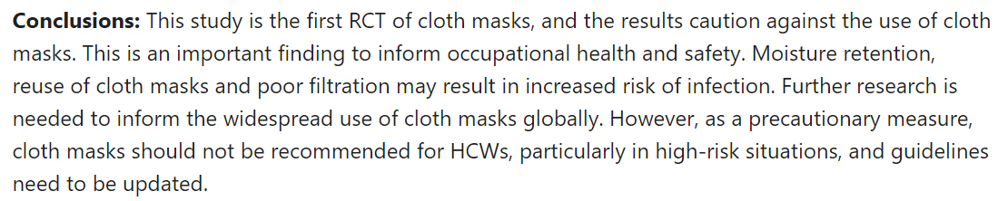 Conclusion of 25903751 is limited to "cloth masks are not as effective as medical masks" - it did not test for reducing transmission vs no-mask. They suggest that reusing a cloth mask may increase risks, but this was not tested. https://pubmed.ncbi.nlm.nih.gov/25903751/ 