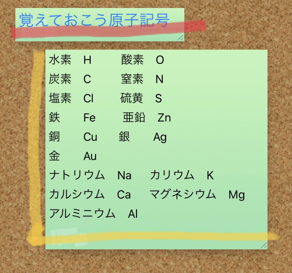 かどやん 志学塾 Pa Twitter 中2の段階で覚えておくべき原子記号は16個 これを完璧に覚えてしまおう 水素 酸素 炭素 窒素 塩素 硫黄 鉄 亜鉛 銅 銀 金 ナトリウム カリウム カルシウム マグネシウム アルミニウム 全部記号に直せるかな 中学理科 理科 化学 かどやん 志学塾 Pa Twitter 中2の段階で覚えておくべき原子記号は16個 これを完璧に覚えてしまおう 水素 酸素 炭素 窒素 塩素 硫黄 鉄 亜鉛 銅 銀 金 ナトリウム カリウム カルシウム マグネシウム アルミニウム 全部記号に直せるかな 中学理科 理科 化学
