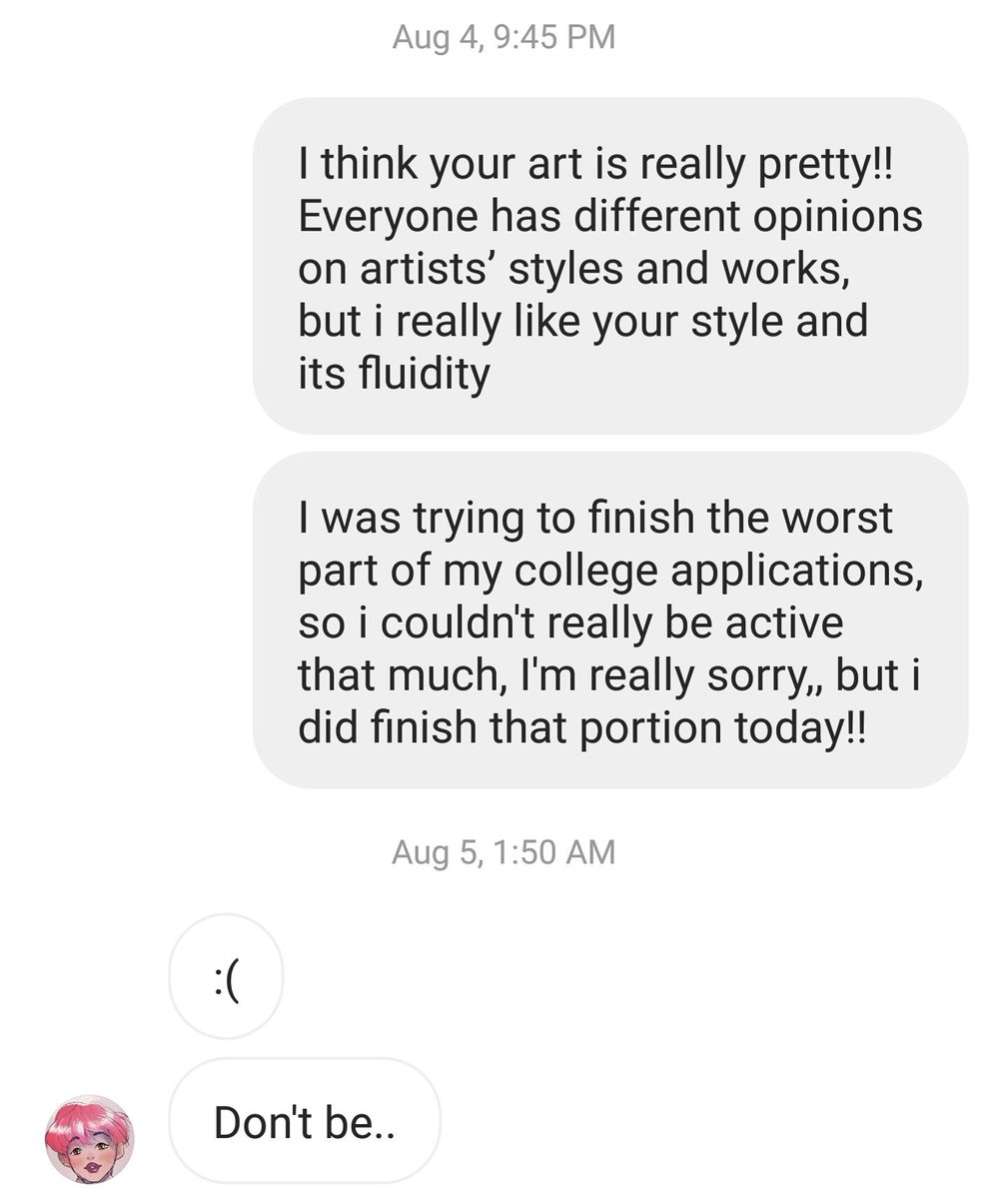 this happened just after. i had my notifs off bc i was dealing with college applications, but i felt bad that i didnt tell her i was busy beforehand