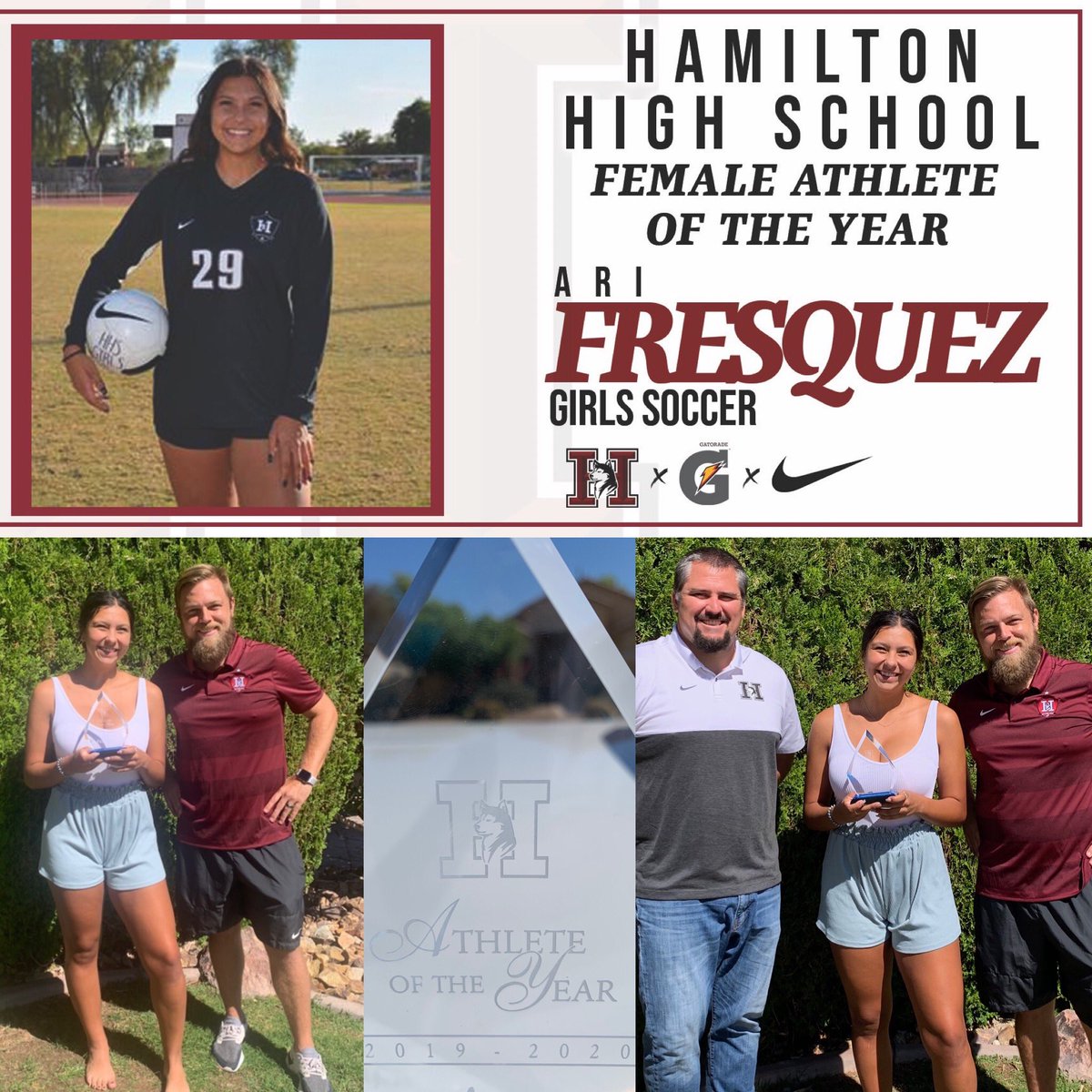 Tremendous accomplishment for <a href="/arianafresquez/">Ari</a> &amp; the entire <a href="/huskies_soccer/">Hamilton High School Girl’s Soccer</a> program... 

FEMALE ATHLETE OF THE YEAR! 

Well deserved and an incredible honor considering the many talented female athletes at Hamilton high school. #HUSKIESFIRST #HuskyProud #SeniorSpotlight