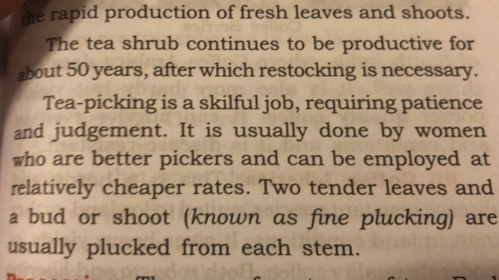 #WomenOnWednesday 
The 10th std ICSE Geography Text Book has a line which says ...Tea-picking is usually done by women who are better pickers and can be employed at ‘CHEAPER ‘ rates 😡
#WomenWorkMoreButStillArePaidLess

 <a href="/KiranManral/">Kiran Manral</a> <a href="/BlogwatiG/">BlogwatiG</a> <a href="/MeghnaPant/">Meghna Pant</a> <a href="/PritiRathiGupta/">Priti Rathi Gupta</a>