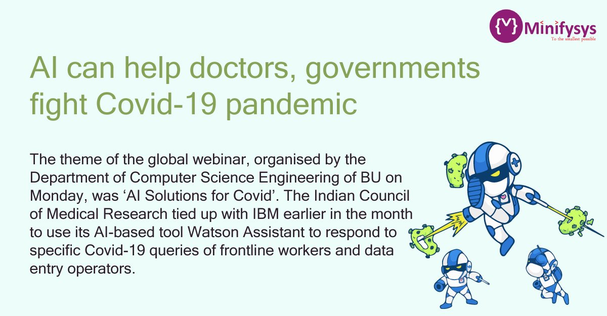 minifysys's tweet photo. AI can help doctors, governments fight Covid-19 pandemic #minifysys #pandemic #COVID19 #COVID__19 #Covid_19 #coronavirus #AI #ArtificialIntelligence #webinar #ICMRFIGHTSCOVID19 #ICMR #IBM https://t.co/vQl5iOhVfY