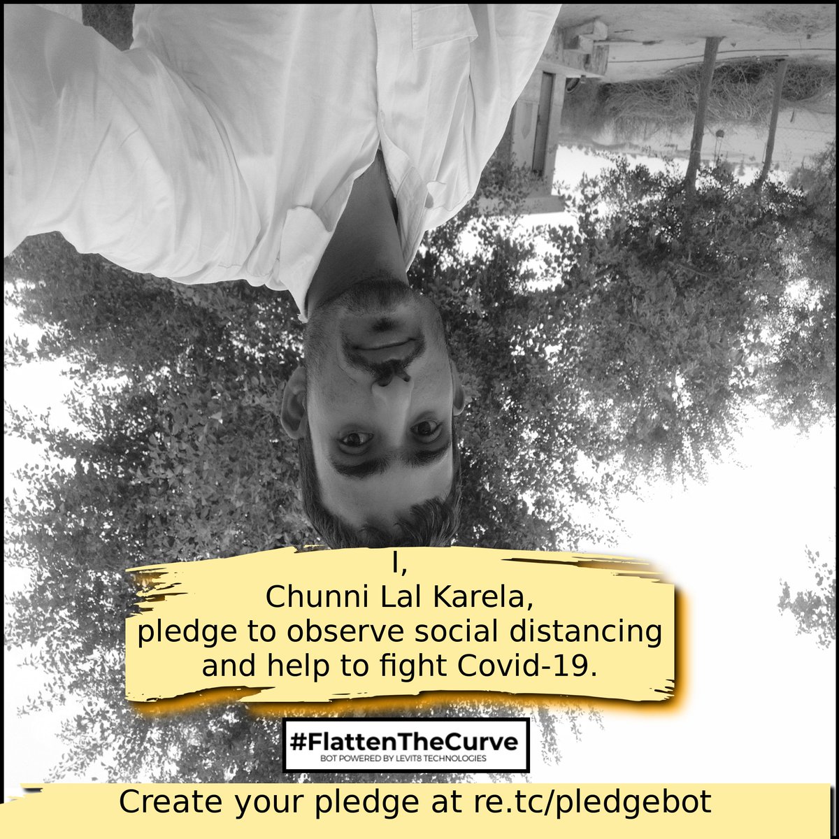pledge_bot's tweet photo. Chunni lal karela just generated a pledge card to observe social distancing. Get yours here https://t.co/kkcTo4kSpb #Covid19 #FlattenTheCurve https://t.co/56e18MsgEV