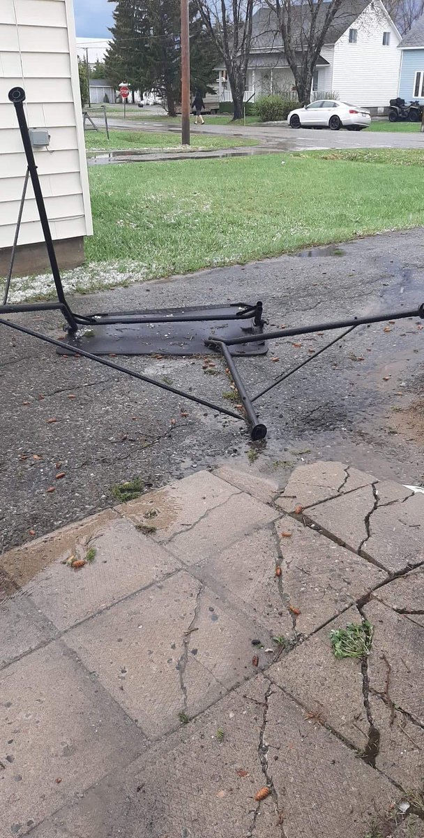 Photos from Donna Kioke from Ramore.They state:"Our neighbor's boat flew into our yard, my swing blew apart and also another neighbor trampoline flew over over three houses and landed at the fourth house. Literally from one end of the block to other."