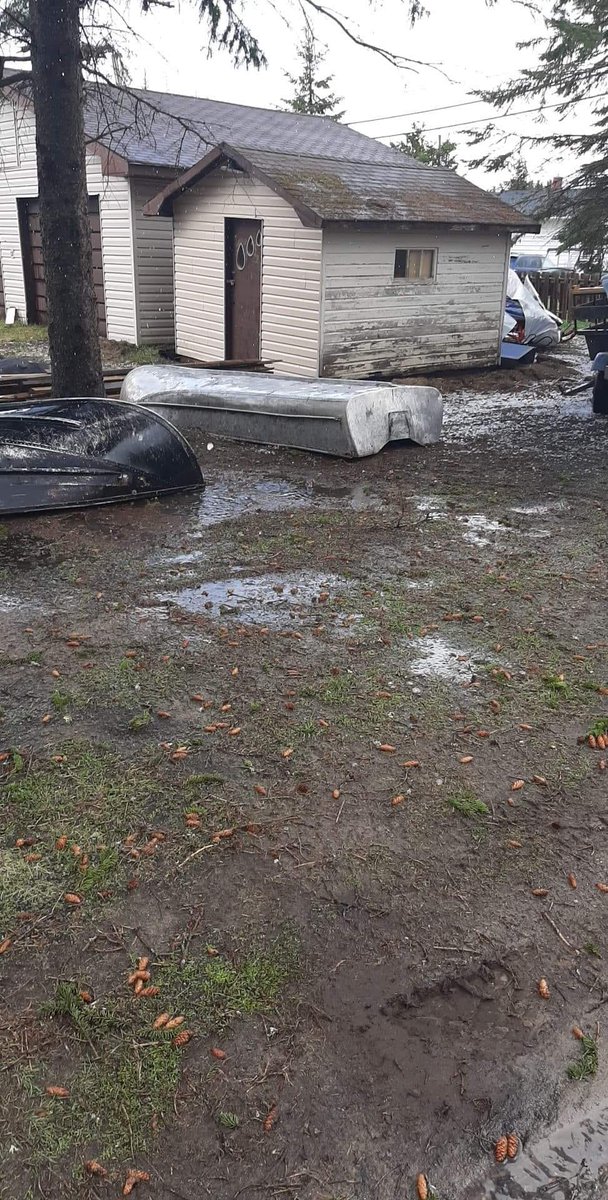 Photos from Donna Kioke from Ramore.They state:"Our neighbor's boat flew into our yard, my swing blew apart and also another neighbor trampoline flew over over three houses and landed at the fourth house. Literally from one end of the block to other."