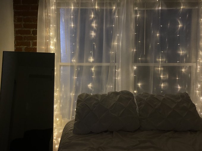 3 pic. finally replaced my blinds with privacy film and some fairy lights so I can have the basic white