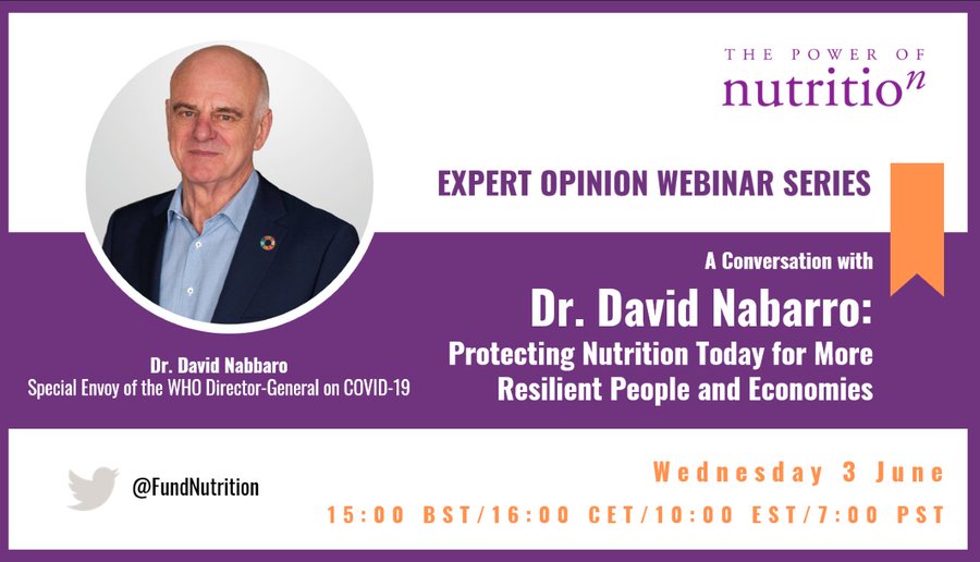 davidnabarro's tweet photo. How can a #COVID19 response grounded in #nutrition help to create more #resilient people and economies? 

Find out on 3 June 10:00 EST in this new @FundNutrition episode. 

Register here: https://t.co/LJ8cVQkIun https://t.co/c68HKPN2R3