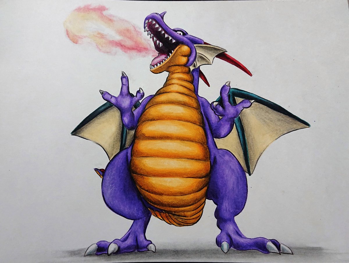 竜のオリジナルイラスト　ドラクエ　ソフト無し 色鉛筆でグレイトドラゴン描きました！ 初のドラクエがVだったので