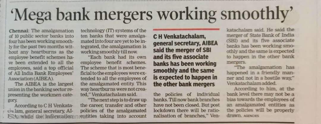 Now Same 80 yr old Red flag Union leader/Broker saying-  #BankMerger running smoothly who opposed it since beginning, instigated Bankers for Strikes. Now supporting again their 30 yr old Stand? They why he opposed and called Bank Strikes?Deal done in Cash or Property?