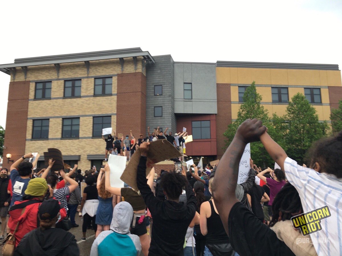 Antifa news site Unicorn Riot has posted photos of the riot outside a Minneapolis Police precinct tonight. An angry crowd gathered in response to the police-involved death of George Floyd. They destroyed a police car & hurled projectiles. Police used tear gas to disperse rioters.