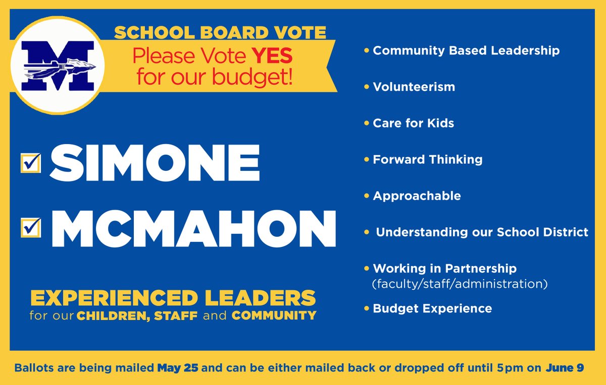McmahonGilbert's tweet photo. Proud to announce that I am running for the Mahopac School Board of Education with Mike Simone. Please get the word out. And please vote YES on the budget, our kids can't afford a contingency budget in these trying times. Thank You https://t.co/aF6iXhlEaZ