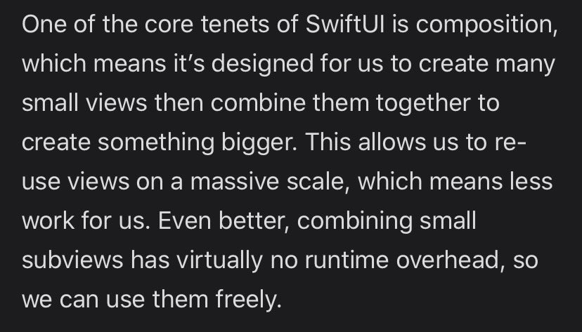 Paul writes: https://www.hackingwithswift.com/quick-start/swiftui/how-to-create-and-compose-custom-views11/