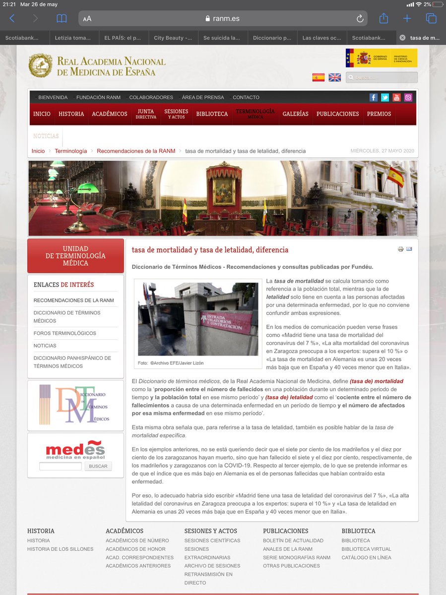 pilibustera's tweet photo. @ivonnemelgar @SergioSarmiento @Reforma El @Reforma lo dijo bien: publicó la tasa de letalidad con cifras que son las mismas de @SSalud_mx y que tiene la OMS. @SergioSarmiento en su tuit se equivoca al decir mortalidad. No es igual. Aquí anexo la explicación de la Real Academia Nacional de Medicina de España. 👇🏽 https://t.co/FQbLe9hPQI