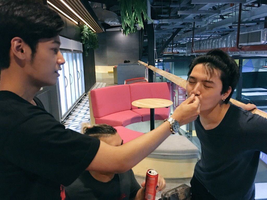 krist and singto wearing black and/or white ; a thread