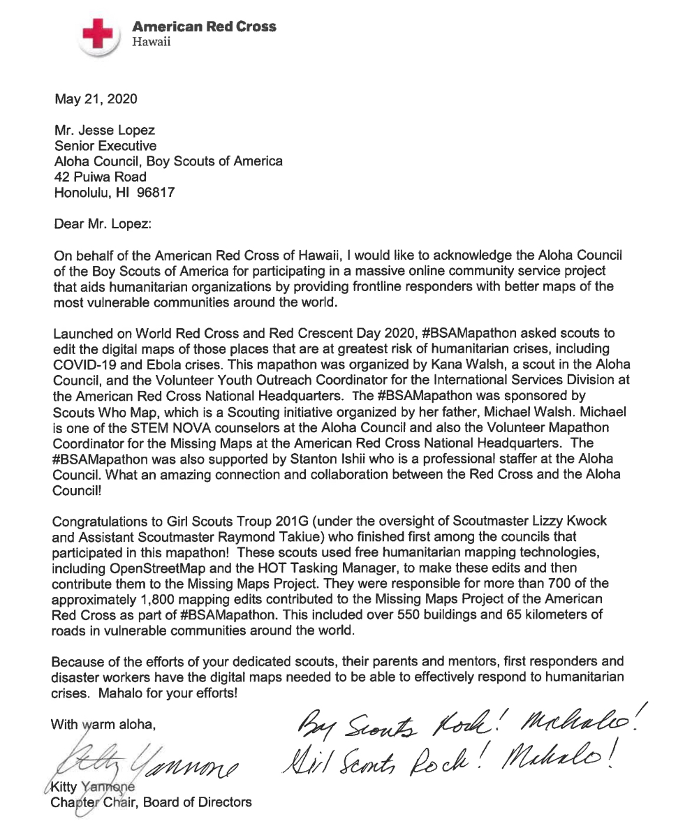 scoutswhomap's tweet image. #News: Received this kind letter from @RedCross #Pacific Islands Region. Honored to have @scoutswhomap recognized for our work to help #Scouts become #humanitarian #mappers. @TheMissingMaps does important work for #COVID19 #firstresponders. #Happy to play some small part in it.