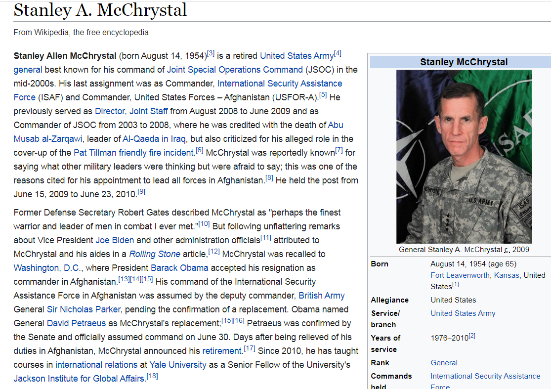 3/ Stanley's Wiki info. "In February 1981, McChrystal moved to South Korea as intelligence and operations officer (S-2/S-3) for the United Nations Command Support Group—Joint Security Area." Source https://en.wikipedia.org/wiki/Stanley_A._McChrystal