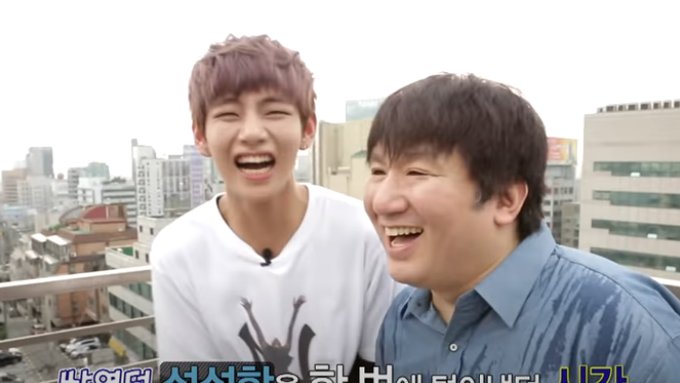 BKV_you's tweet photo. Taehyung and Bang PD smiling together will never be not heartwarming. I always love watching the old videos of @BTS_twt . The boys really don't change much (from the looks of it).
#cryagain #postBREAKTHESILENCEmood https://t.co/18m5IVfb5g