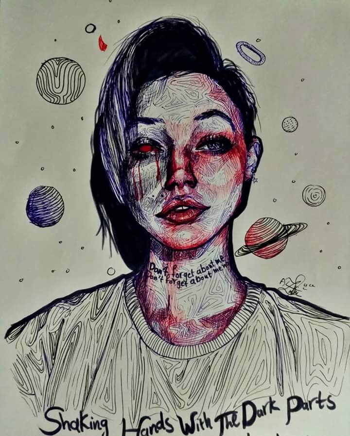 zartstrophic's tweet photo. 'Who I am today is worse than other times '
'shaking hands with the dark parts of my thoughts'
#cliqueart #cliqueartist #clikkie #skeletonclique #zartstrophic #quarantineart #kindofsad #ArtistOnTwitter #originalart l#ballpointpen #ballpointpenart #zartstrophic https://t.co/DfNc1dCGP7