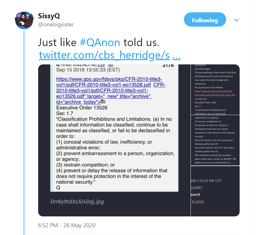 5) In September of 2018, Q posted about the Executive Order explaining declassification.