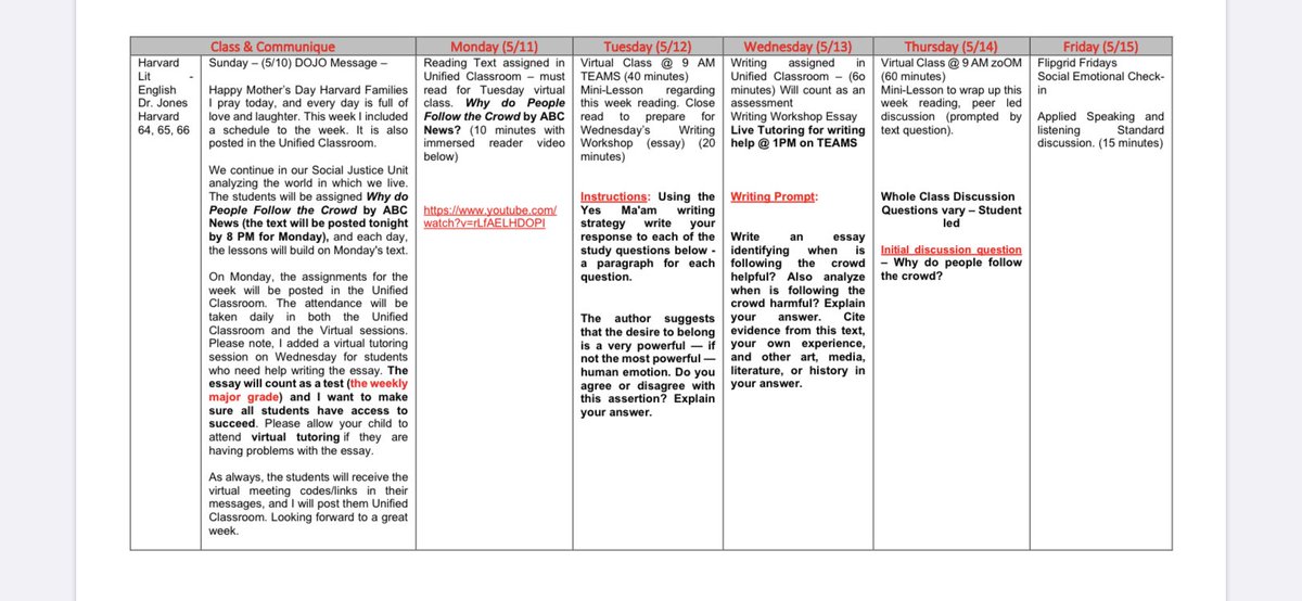 IAMtashajones's tweet photo. @_dmakarious_ @MASchoolsK12 @tk_nagayoshi @_dmakarious_ great question, I have attached an example for your viewing. Note weekly communication, the assignments, time stamps, immersed reader options, objective for the week, and skills to study. #REMOTELEARNINGMA #IAMTASHAJONES #iBUILD #iUPLIFT #iEMPOWER #retrainingtheEYE https://t.co/87UIS0Pnhb