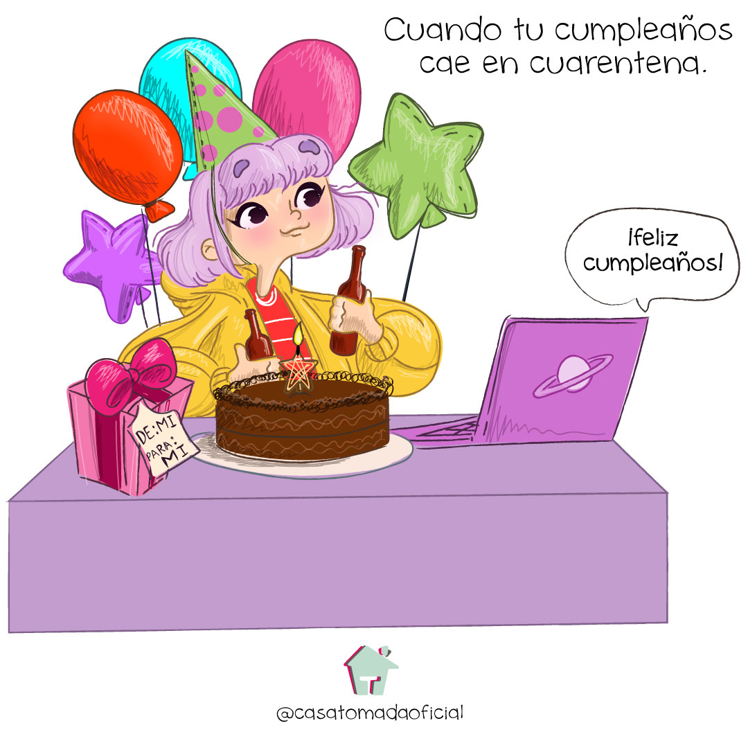 CasaTomadaMicro's tweet photo. Manita arriba si ya compraste tu propia torta, inflaste los globos y decoraste tu propia fiesta de cumpleaños virtual.🥳🙋‍♀️🙋‍♂️🎈

#Casatomada #YoMeConecto #quedateencasa #meme #ilustracion #cumpleañosencuarentena https://t.co/P9iRh4uGRb