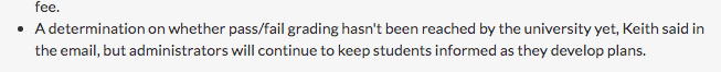 OnlineCrsLady's tweet photo. first hint I have seen that P/NP-grading options might continue. I certainly hope they will! I would love to see a permanent switch to P/NP-grading option for Gen. Ed. courses and electives, with grades focused on major classes. (a girl can dream, right?) #PassFailNation https://t.co/7wHNv7XxQ7