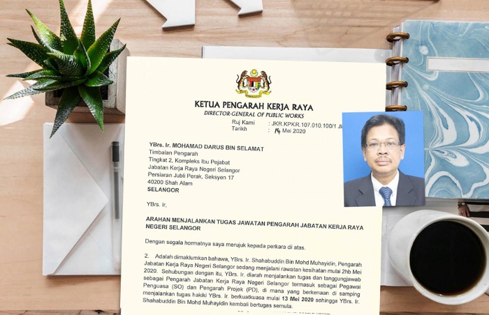 YBrs. Ir. Mohamad Darus B. Selamat, Timbalan Pengarah <a href="/JKRSelangor/">JKR Selangor</a>  diarah menjalankan tugas &amp; tanggungjawab Pengarah <a href="/JKRSelangor/">JKR Selangor</a>, berkuatkuasa 13 Mei 2020 sehingga YBrs. Ir. Shahabuddin B. Mohd Muhayidin kembali bertugas semula.

<a href="/irshahabuddin/">shahabuddin</a> <a href="/zulkhairi_aziz/">Ir. Ts. Zulkhairi Hj. Abdul Aziz</a> 

#GWSPengarah