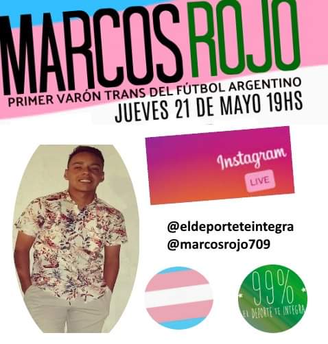 deportemadryn's tweet photo. #Madryn #VaronesTrans #VisibilidadTrans
▶️El Jueves 21 de mayo a partir de las 19 Horas vamos a charlar con Marcos Rojo, el primer varón trans del fútbol argentino.
👉Podés seguirla a través de nuestra cuenta de Instagram @eldeporteteintegra
No te la pierdas!!! https://t.co/FcPHGRYBUf